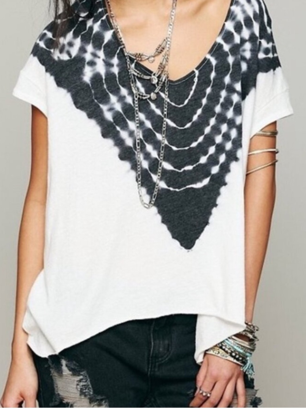 We The Free Shoreline Gray & Blue Tie-Dye Short Sleeve Tee